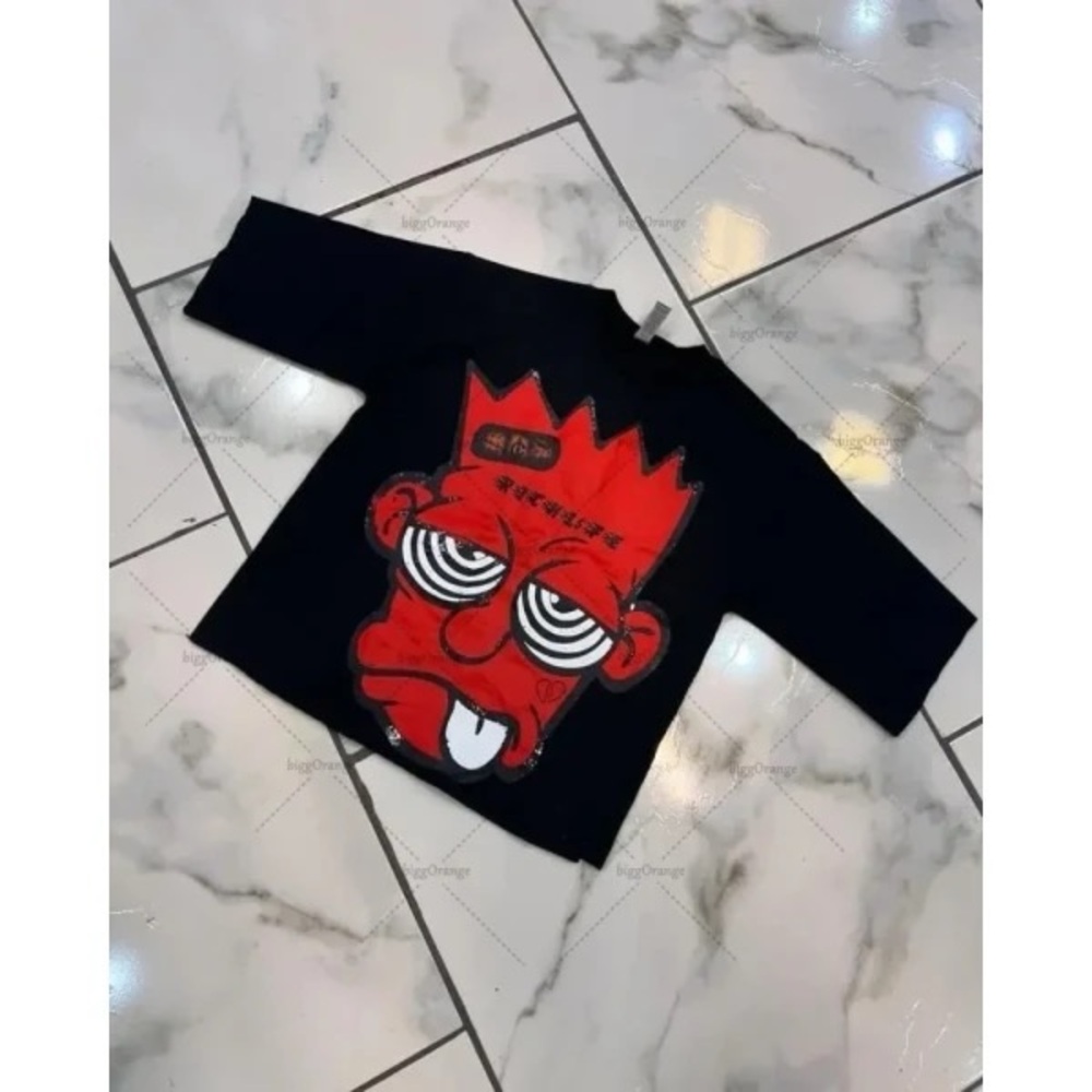 Black and Red Long Sleeve Tee with Bold Graphic